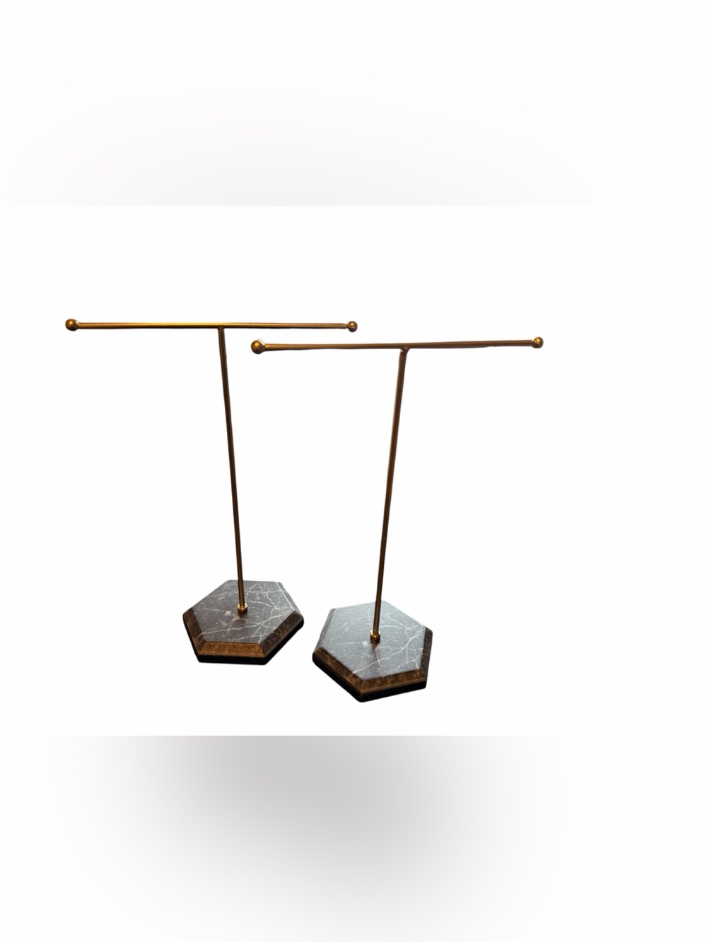 2pc Gold and Black Marble Jewelry T-Bar Display Stands - Home Dining